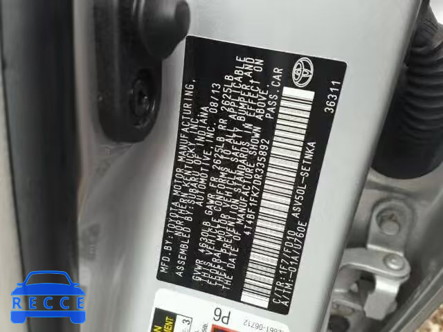 2013 TOYOTA CAMRY 4T4BF1FK7DR335892 image 9