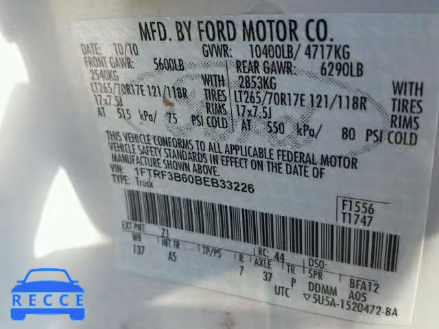 2011 FORD F350 1FTRF3B60BEB33226 image 9