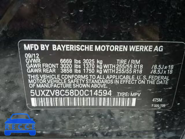 2013 BMW X5 XDRIVE5 5UXZV8C58D0C14594 image 9