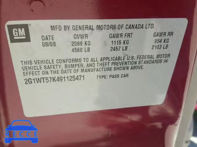 2009 CHEVROLET IMPALA 2G1WT57K491125471 image 9