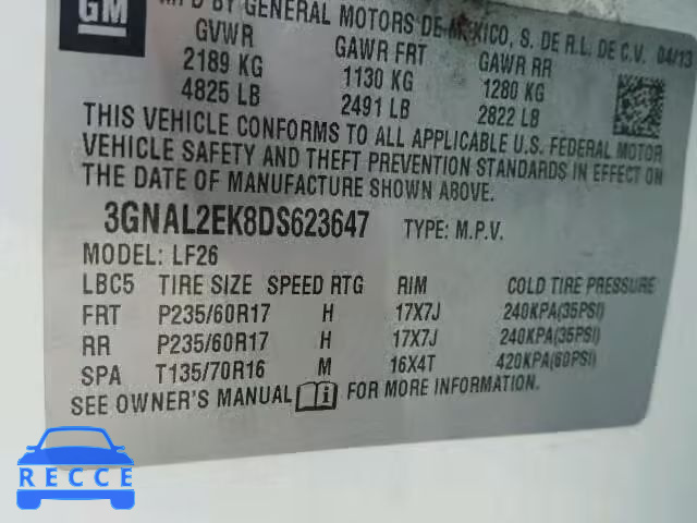 2013 CHEVROLET CAPTIVA 3GNAL2EK8DS623647 image 9