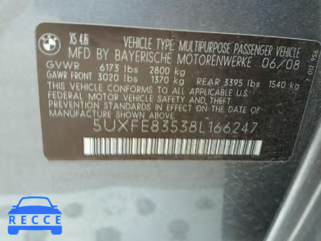 2008 BMW X5 5UXFE83538L166247 image 9