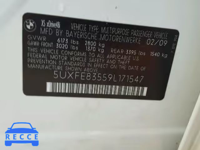 2009 BMW X5 5UXFE83559L171547 зображення 9
