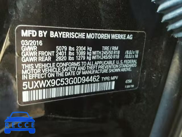 2016 BMW X3 5UXWX9C53G0D94462 image 9