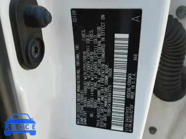 2008 TOYOTA TUNDRA 5TBBT54108S461779 image 9