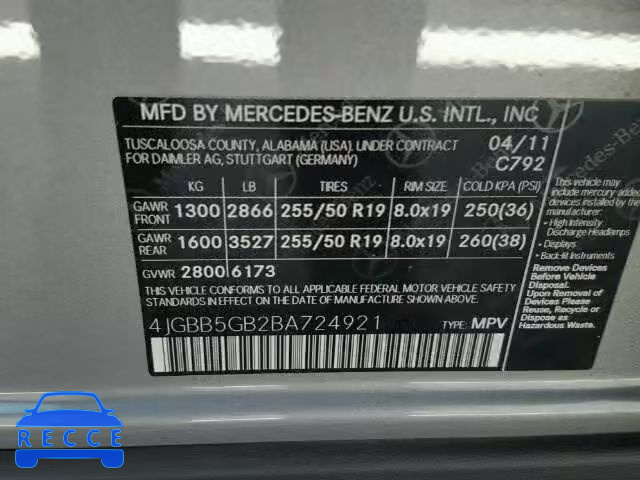 2011 MERCEDES-BENZ ML 4JGBB5GB2BA724921 image 9