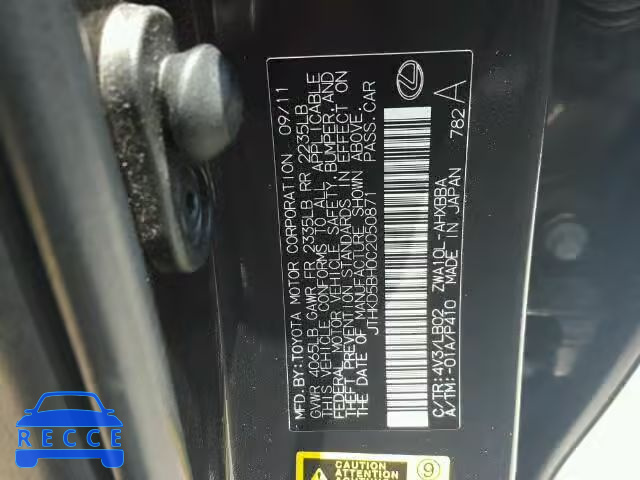 2012 LEXUS CT JTHKD5BH0C2050871 image 9