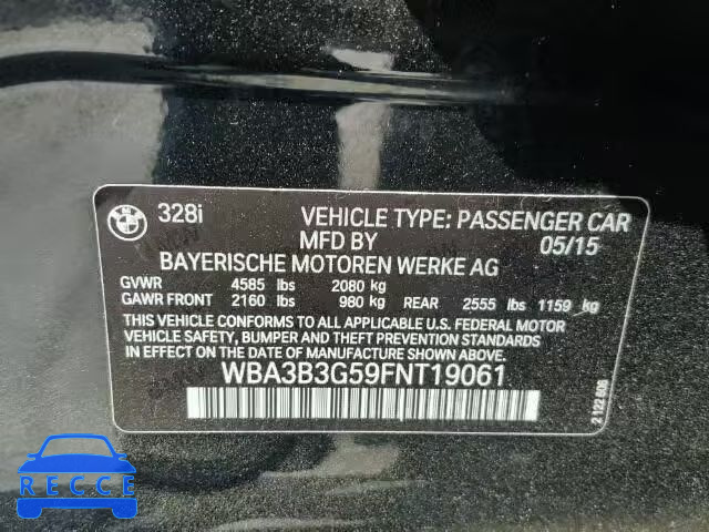 2015 BMW 328 WBA3B3G59FNT19061 зображення 9