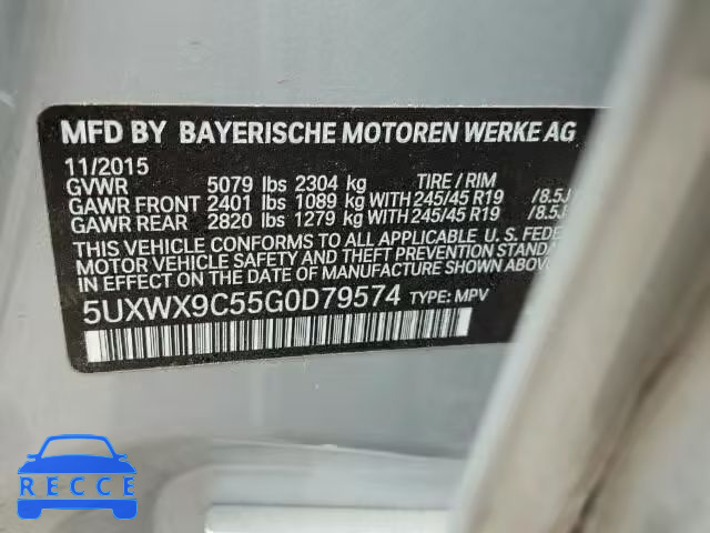 2016 BMW X3 5UXWX9C55G0D79574 Bild 9