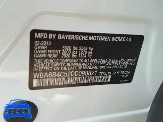 2013 BMW 650I XI WBA6B4C52DD098821 Bild 9