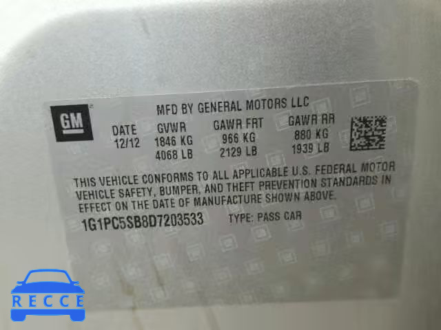 2013 CHEVROLET CRUZE 1G1PC5SB8D7203533 image 9