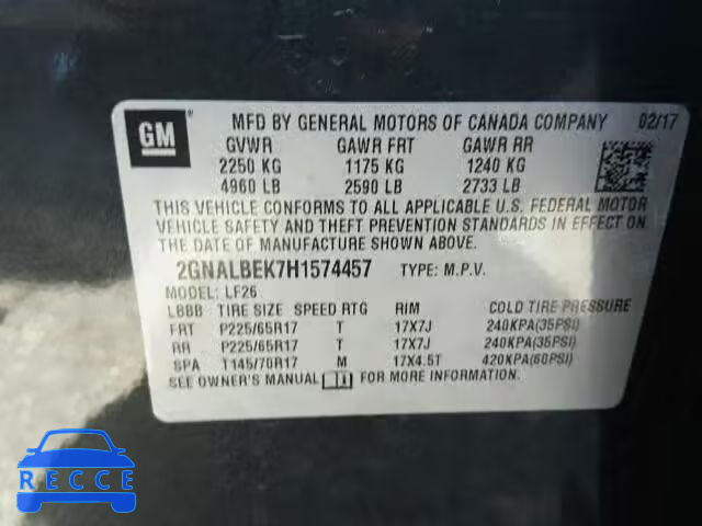 2017 CHEVROLET EQUINOX 2GNALBEK7H1574457 image 9