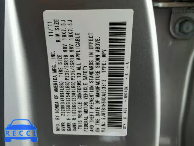 2012 ACURA RDX 5J8TB1H50CA003512 image 9