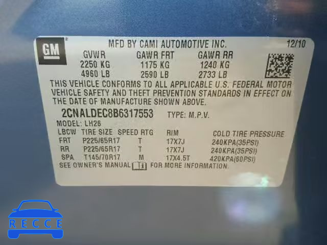 2011 CHEVROLET EQUINOX 2CNALDEC8B6317553 image 9