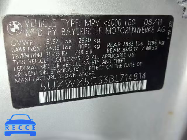 2011 BMW X3 5UXWX5C53BL714814 image 9