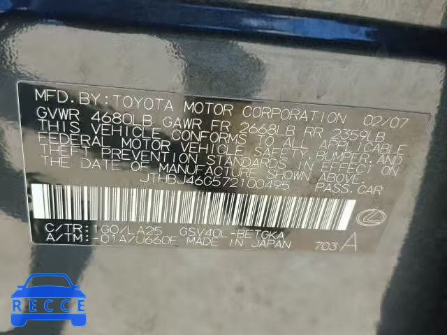 2007 LEXUS ES350 JTHBJ46G572100495 image 9