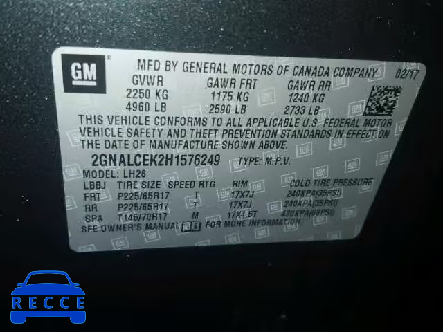 2017 CHEVROLET EQUINOX 2GNALCEK2H1576249 image 9