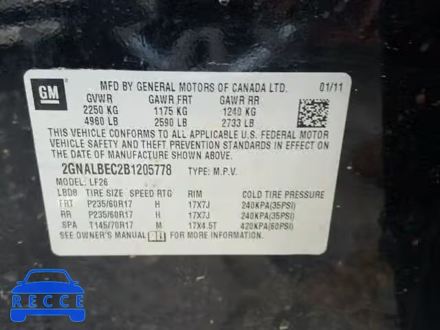 2011 CHEVROLET EQUINOX 2GNALBEC2B1205778 image 9