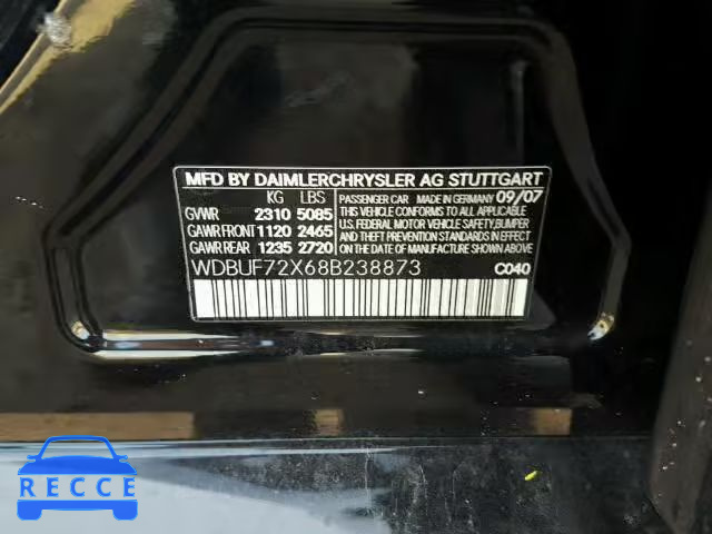 2008 MERCEDES-BENZ E550 WDBUF72X68B238873 image 9