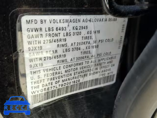 2009 VOLKSWAGEN TOUAREG 2 WVGBE77L79D001828 image 9