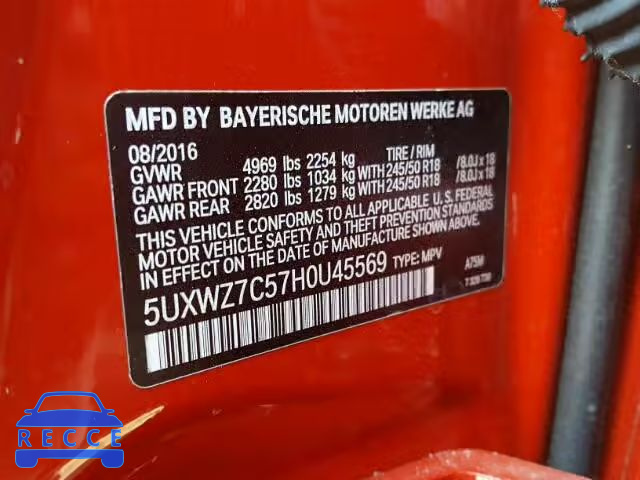 2017 BMW X3 5UXWZ7C57H0U45569 image 9