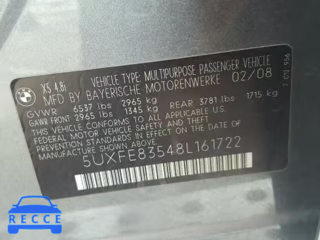 2008 BMW X5 5UXFE83548L161722 зображення 9