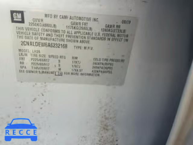 2010 CHEVROLET EQUINOX 2CNALDEW6A6232168 image 9