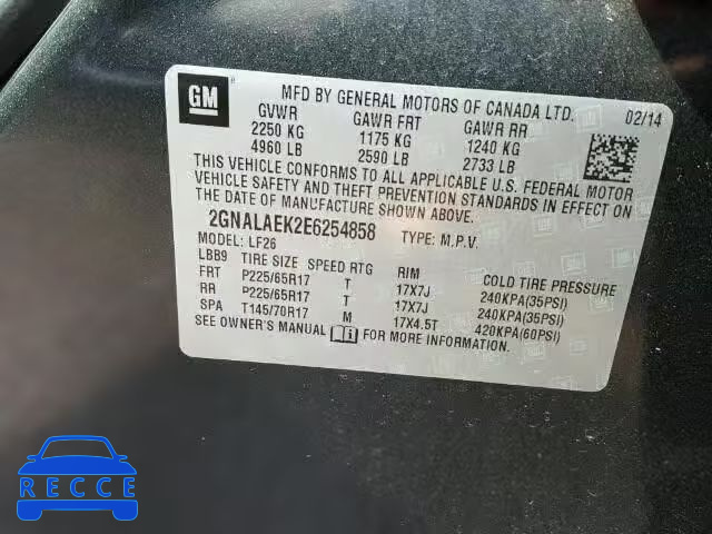 2014 CHEVROLET EQUINOX 2GNALAEK2E6254858 image 9