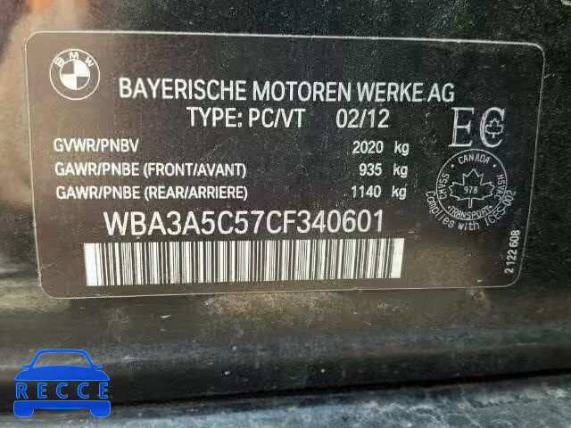 2012 BMW 328 WBA3A5C57CF340601 зображення 9