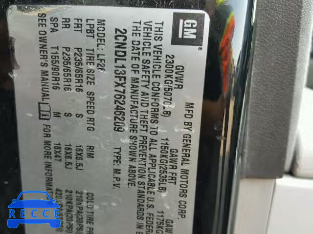 2007 CHEVROLET EQUINOX 2CNDL13FX76246209 зображення 9