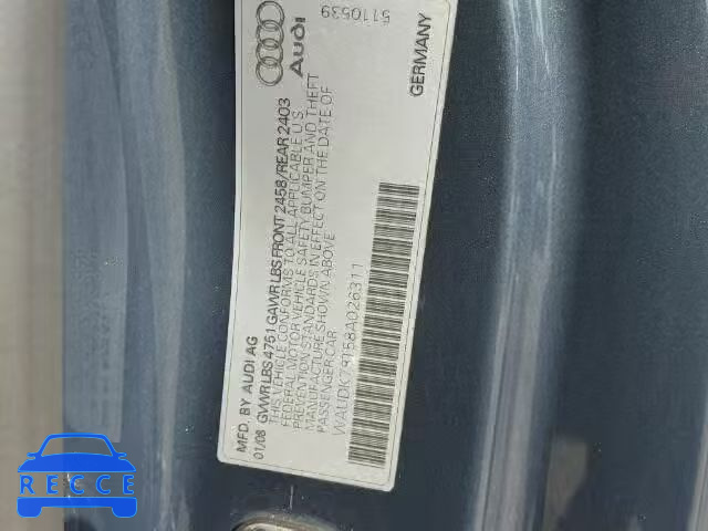 2008 AUDI A5 QUATTRO WAUDK78T58A026311 image 9