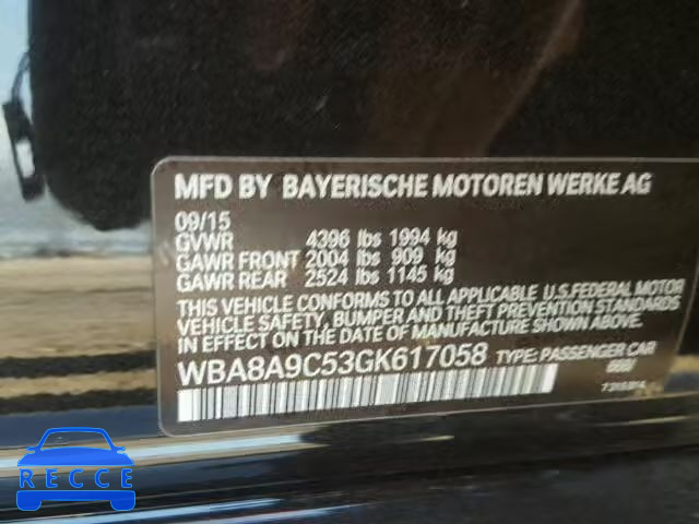 2016 BMW 320 WBA8A9C53GK617058 зображення 9