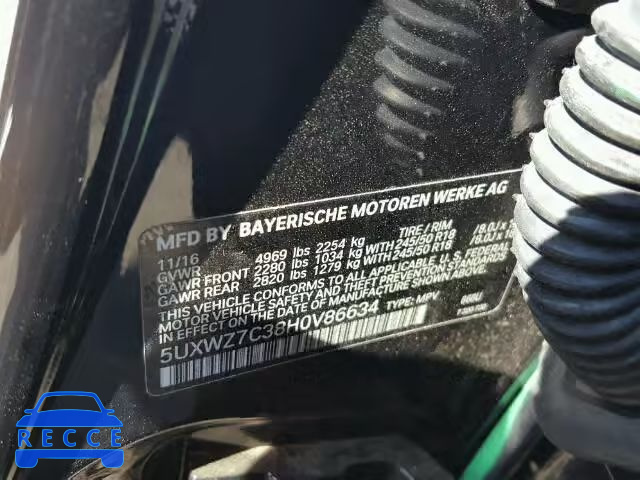 2017 BMW X3 5UXWZ7C38H0V86634 image 9