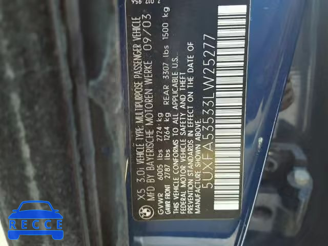 2003 BMW X5 5UXFA53533LW25277 image 9