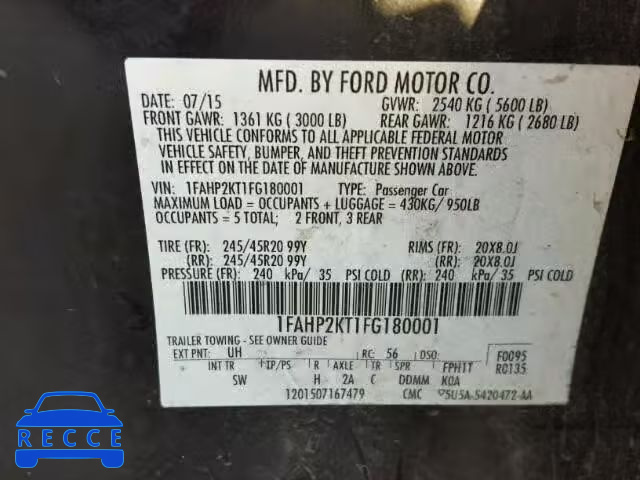 2015 FORD TAURUS SHO 1FAHP2KT1FG180001 image 9