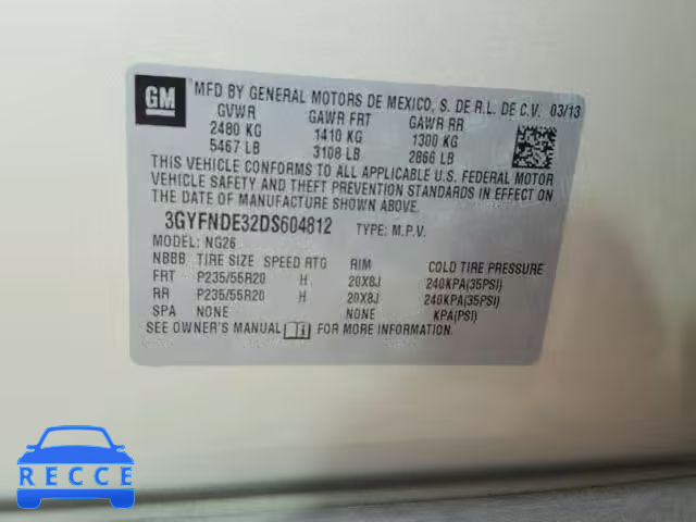 2013 CADILLAC SRX PERFOR 3GYFNDE32DS604812 image 9