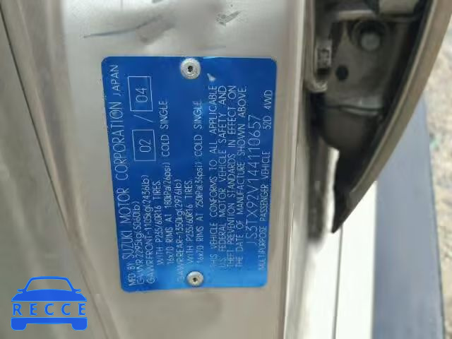 2004 SUZUKI XL7 JS3TX92V144110657 image 9