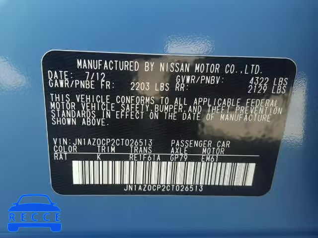 2012 NISSAN LEAF JN1AZ0CP2CT026513 image 9