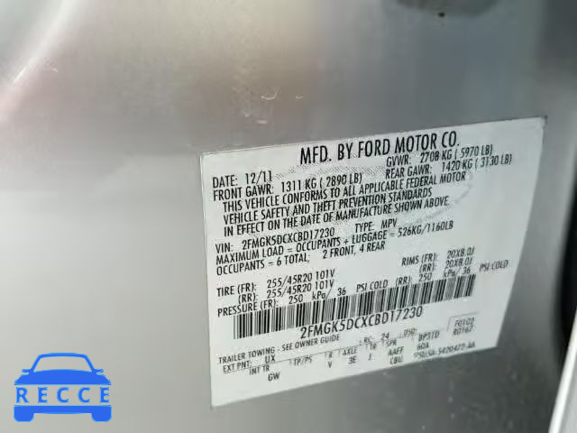 2012 FORD FLEX LIMIT 2FMGK5DCXCBD17230 image 9