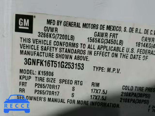 2001 CHEVROLET SUBURBAN 3GNFK16T51G253153 image 9