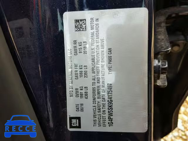 2016 BUICK VERANO SPO 1G4PW5SK9G4175497 image 9