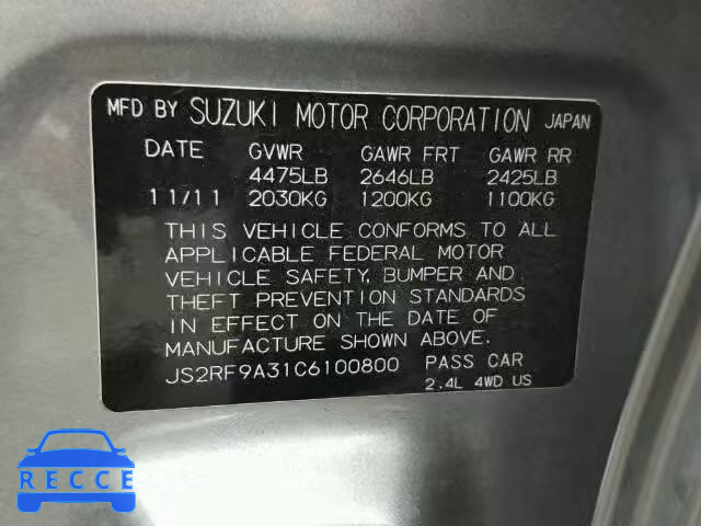 2012 SUZUKI KIZASHI JS2RF9A31C6100800 image 9