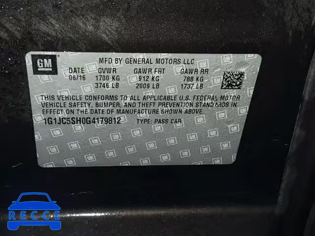 2016 CHEVROLET SONIC 1G1JC5SH0G4179812 image 9