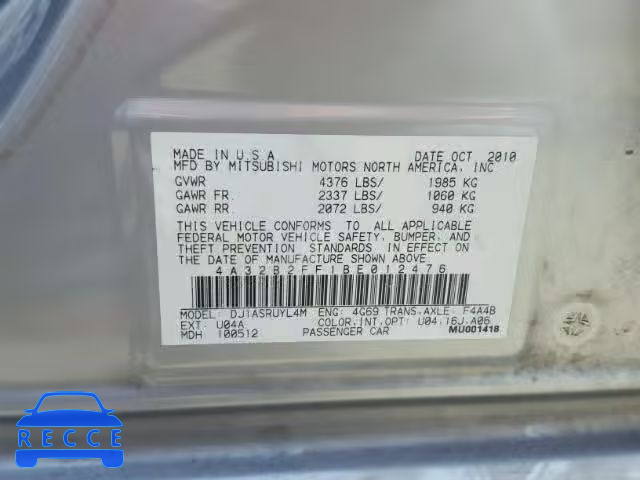 2011 MITSUBISHI GALANT 4A32B2FF1BE012476 image 9