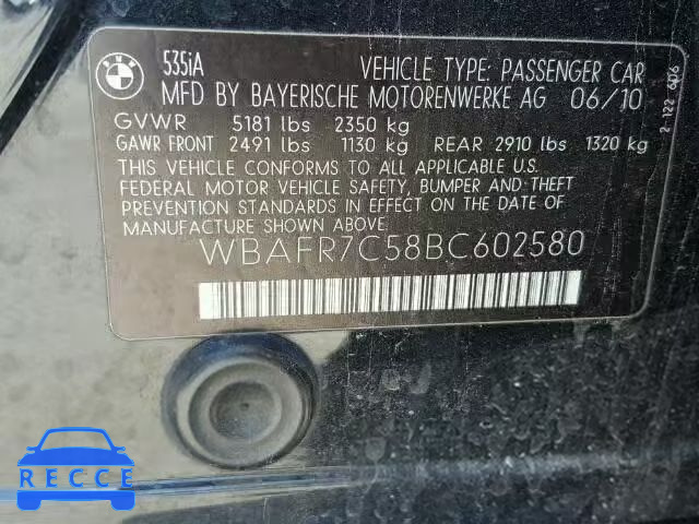 2011 BMW 535 WBAFR7C58BC602580 зображення 9