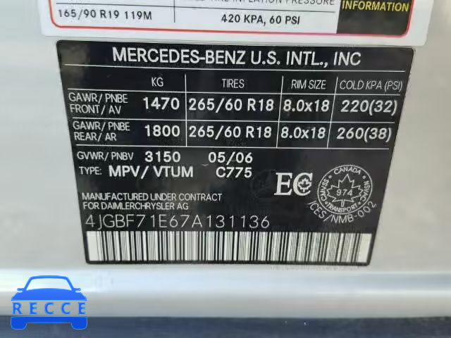2007 MERCEDES-BENZ GL 4JGBF71E67A131136 зображення 9