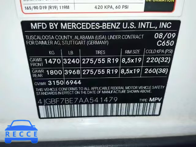 2010 MERCEDES-BENZ GL 4JGBF7BE7AA541479 Bild 9