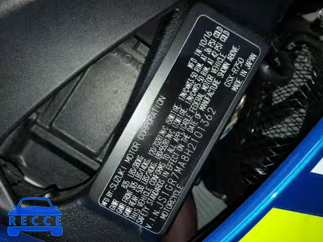 2017 SUZUKI GSX-R750 JS1GR7MA8H2101362 image 9