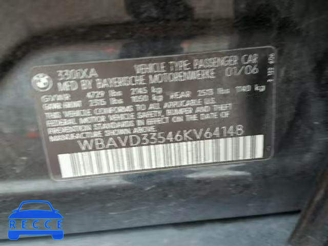 2006 BMW 330 WBAVD33546KV64148 зображення 9