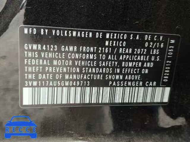2016 VOLKSWAGEN GOLF 3VW117AU5GM049713 зображення 9